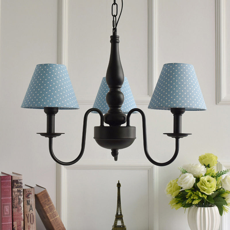 Three Lights Bucket Shade Chandelier Kids Metal Hanging Light in Black for Kindergarten - Rebooters