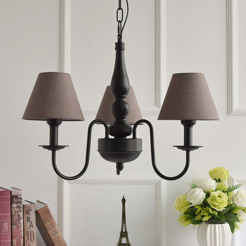 Three Lights Bucket Shade Chandelier Kids Metal Hanging Light in Black for Kindergarten - Rebooters