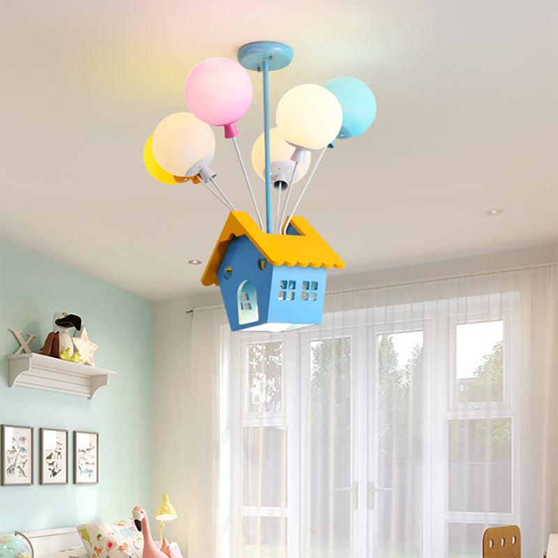 Wood House Pendant Light with Colorful Balloon Chandelier - Rebooters