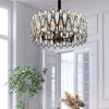 Black Drum Shaped Pendant Light Modern Crystal Teardrop Chandelier - Rebooters