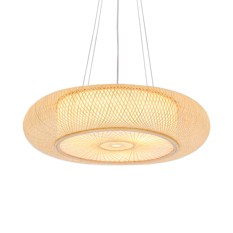 Handmade Round Bamboo Hanging Light Chinese Beige Ceiling Pendant - Rebooters