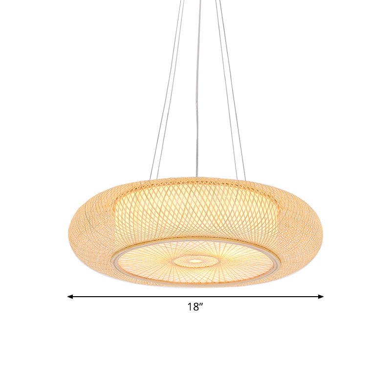Handmade Round Bamboo Hanging Light Chinese Beige Ceiling Pendant - Rebooters