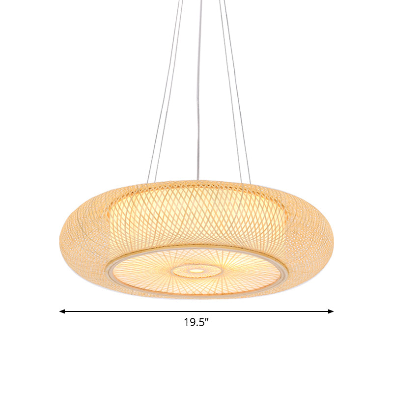 Handmade Round Bamboo Hanging Light Chinese Beige Ceiling Pendant - Rebooters
