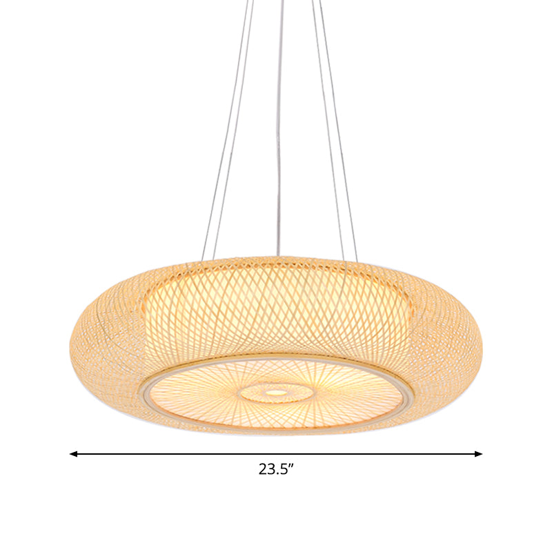Handmade Round Bamboo Hanging Light Chinese Beige Ceiling Pendant - Rebooters
