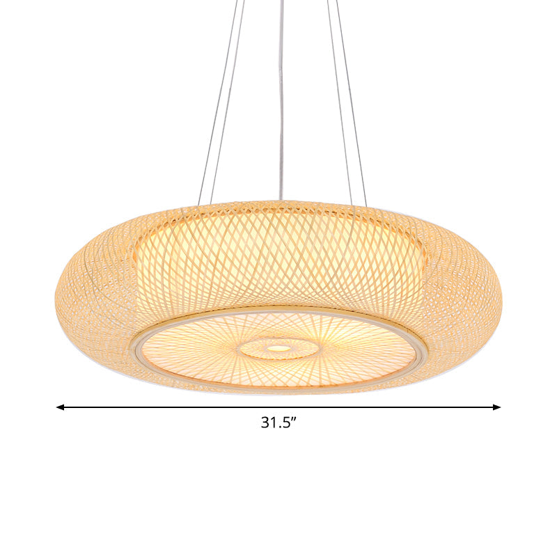Handmade Round Bamboo Hanging Light Chinese Beige Ceiling Pendant - Rebooters