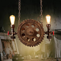 2 Lights Ceiling Light Vintage Exposed Metal Chandelier Rust - Rebooters