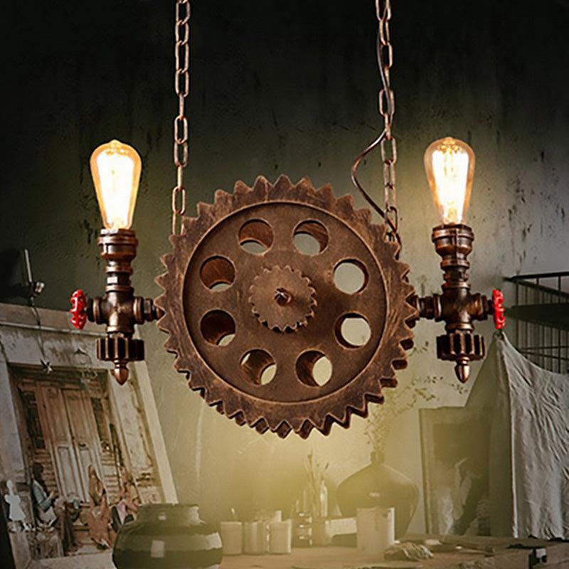 2 Lights Ceiling Light Vintage Exposed Metal Chandelier Rust - Rebooters
