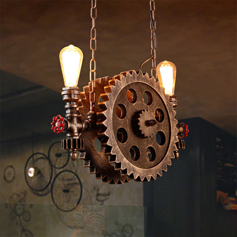 2 Lights Ceiling Light Vintage Exposed Metal Chandelier Rust - Rebooters