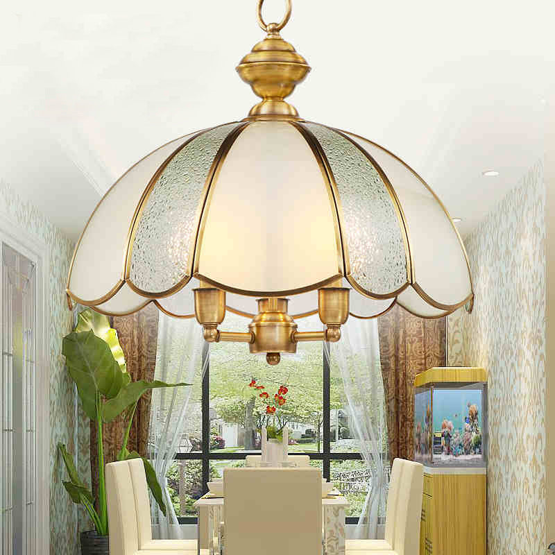 3 Lights Dome Chandelier Lamp Classic Polished Brass Frosted Glass - Rebooters