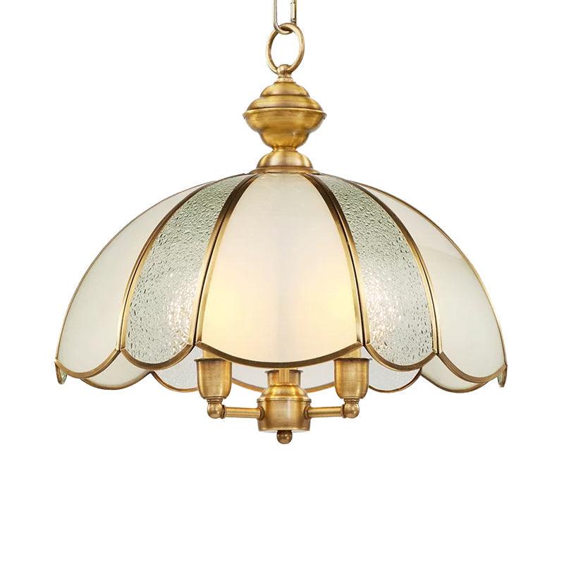 3 Lights Dome Chandelier Lamp Classic Polished Brass Frosted Glass - Rebooters