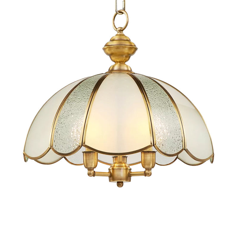 3 Lights Dome Chandelier Lamp Classic Polished Brass Frosted Glass - Rebooters