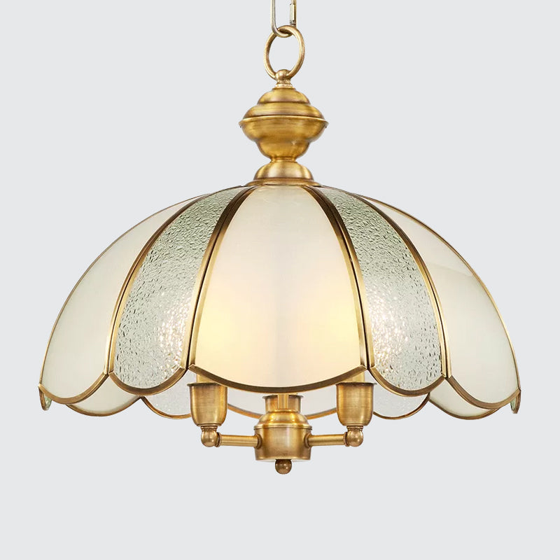 3 Lights Dome Chandelier Lamp Classic Polished Brass Frosted Glass - Rebooters