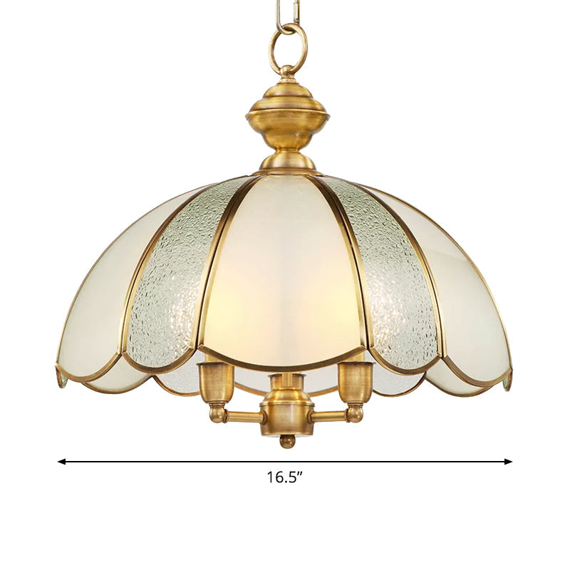 3 Lights Dome Chandelier Lamp Classic Polished Brass Frosted Glass - Rebooters