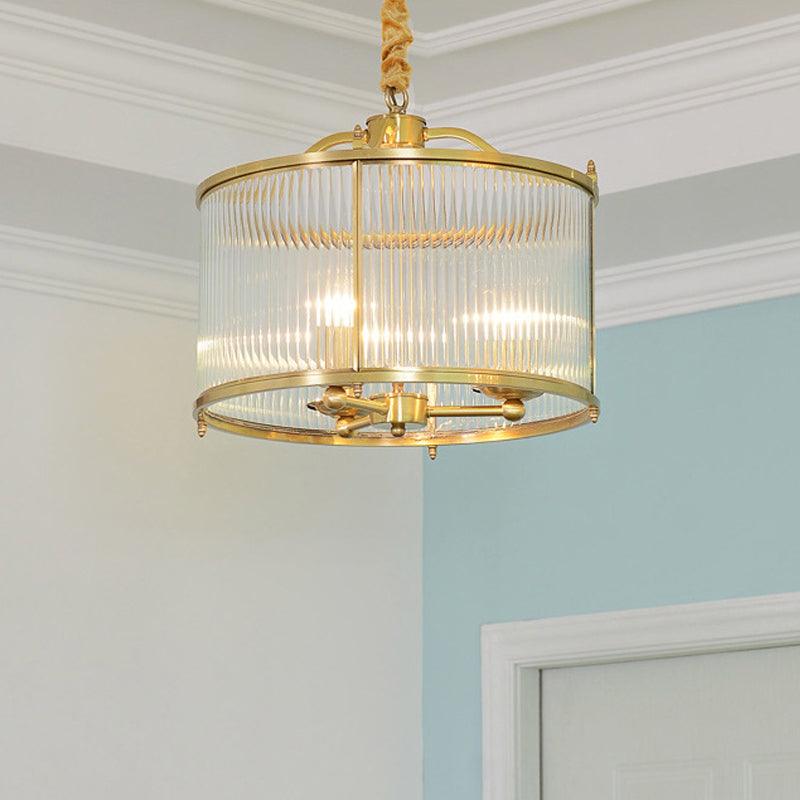 3/5/6 Lights Chandelier Light Colonial Drum Clear Glass Lamp - Rebooters