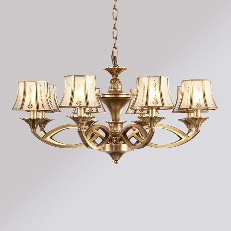 5/6/8 Lights Small Medium Large Chandelier Light Classic Curved Frosted Glass Lamp Polished Brass - Rebooters