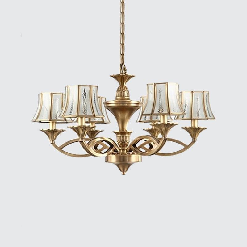 5/6/8 Lights Small Medium Large Chandelier Light Classic Curved Frosted Glass Lamp Polished Brass - Rebooters