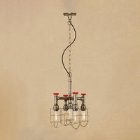 5-Light Chandelier Lamp with Wire Frame in Aged Silver/Bronze - Rebooters