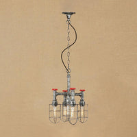 5-Light Chandelier Lamp with Wire Frame in Aged Silver/Bronze - Rebooters