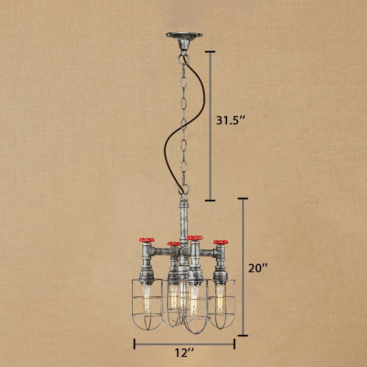 5-Light Chandelier Lamp with Wire Frame in Aged Silver/Bronze - Rebooters