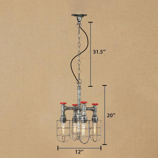 5-Light Chandelier Lamp with Wire Frame in Aged Silver/Bronze - Rebooters