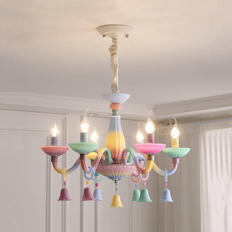 6 Lights Candle Hanging Light with Bell Deco Chandelier - Rebooters