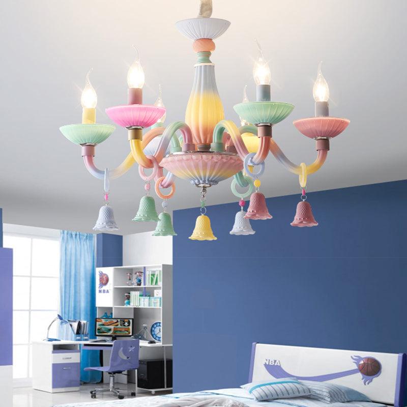 6 Lights Candle Hanging Light with Bell Deco Chandelier - Rebooters