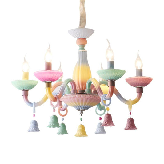 6 Lights Candle Hanging Light with Bell Deco Chandelier - Rebooters