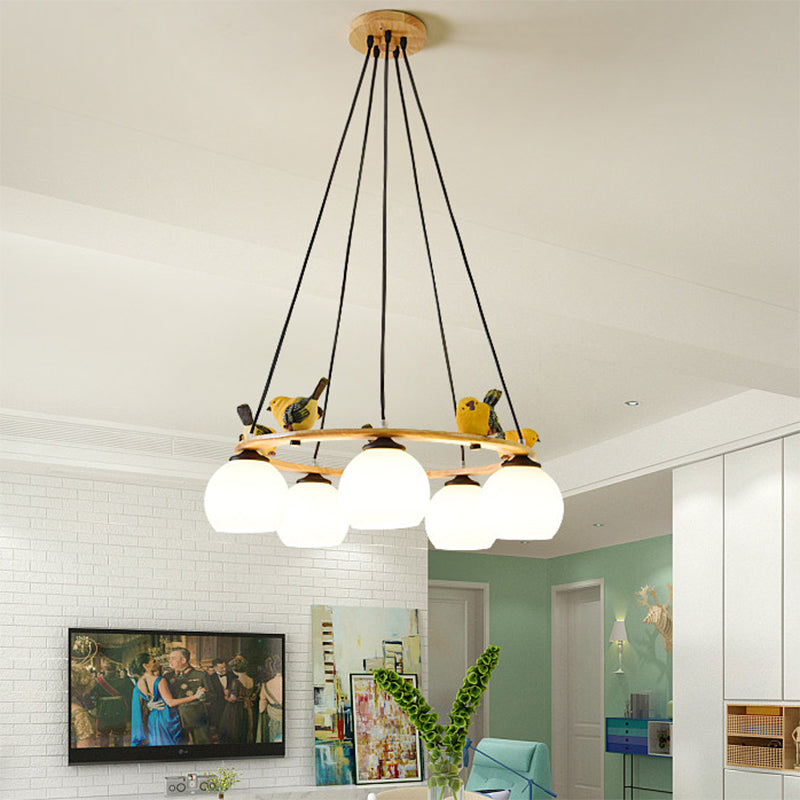 Modern Design Globe Chandelier Lighting Glass Shade Yellow Chandelier with Bird for Living Room - Rebooters