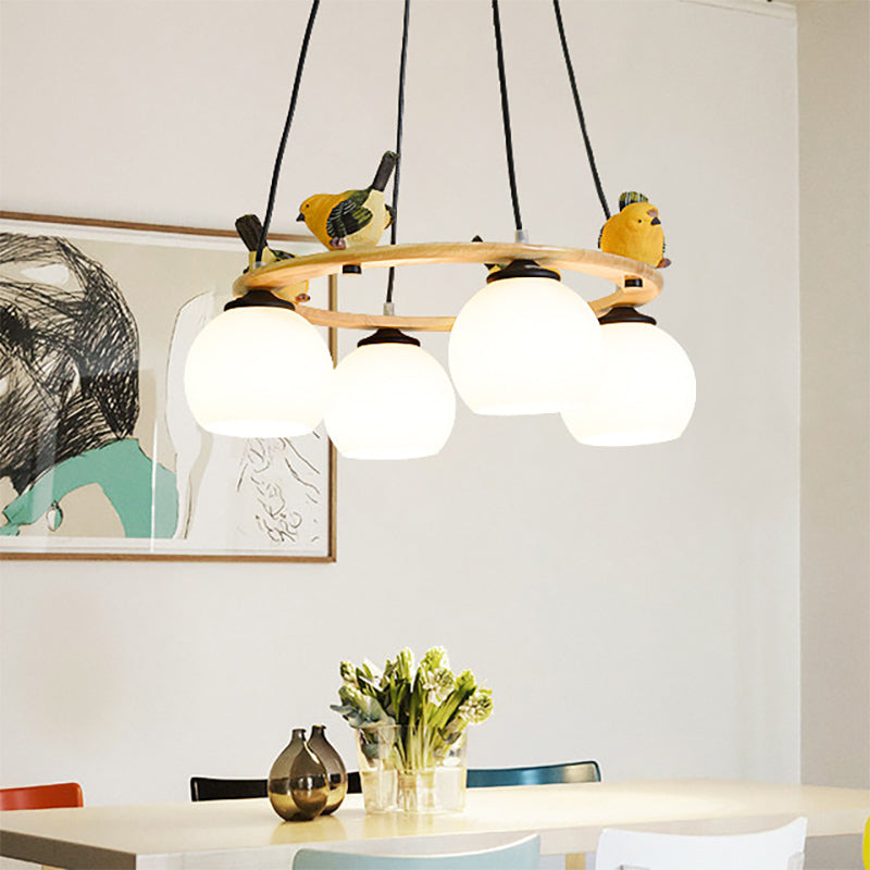 Modern Design Globe Chandelier Lighting Glass Shade Yellow Chandelier with Bird for Living Room - Rebooters