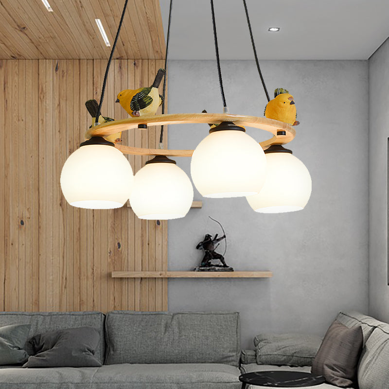 Modern Design Globe Chandelier Lighting Glass Shade Yellow Chandelier with Bird for Living Room - Rebooters