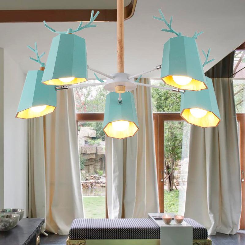 Living Room Tapered Shade Pendant Light with Antlers Fixture - Rebooters