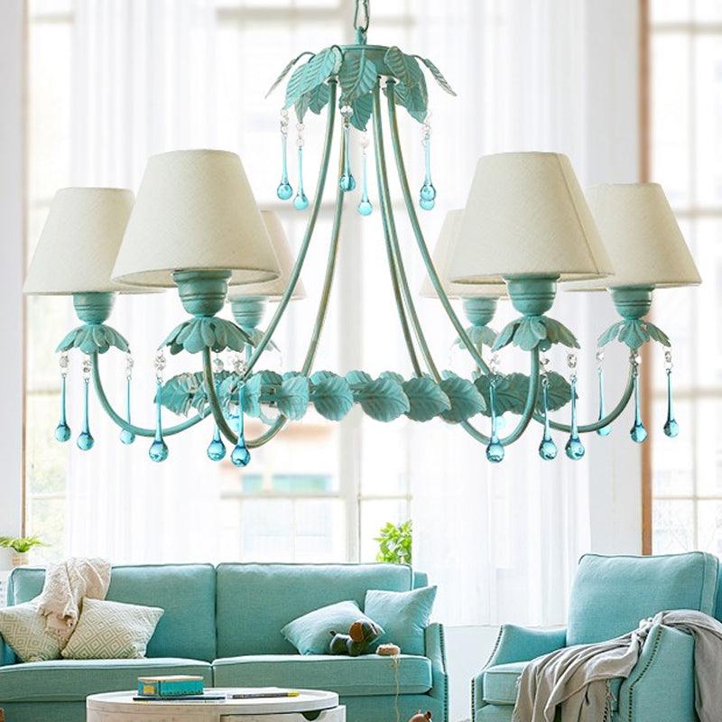3/6-Light Chandelier Pastoral Bedroom Pendant Light Mint Green - Rebooters