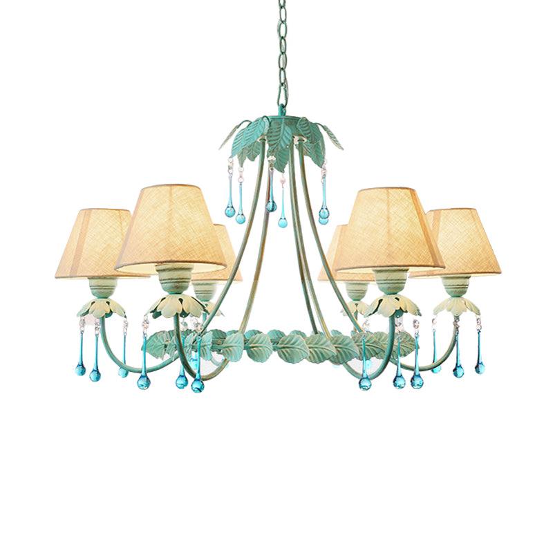 3/6-Light Chandelier Pastoral Bedroom Pendant Light Mint Green - Rebooters