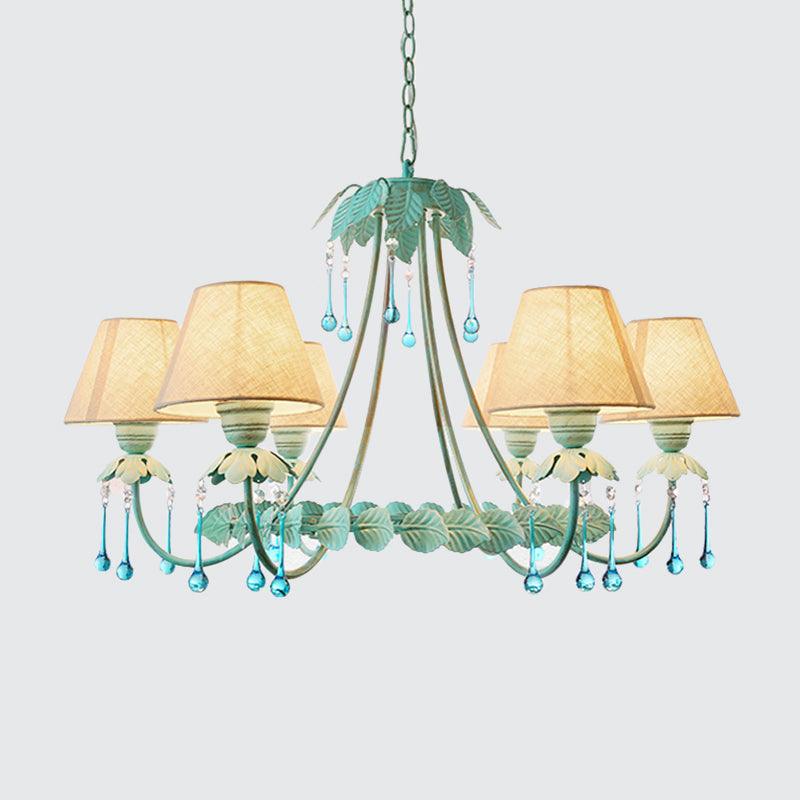 3/6-Light Chandelier Pastoral Bedroom Pendant Light Mint Green - Rebooters