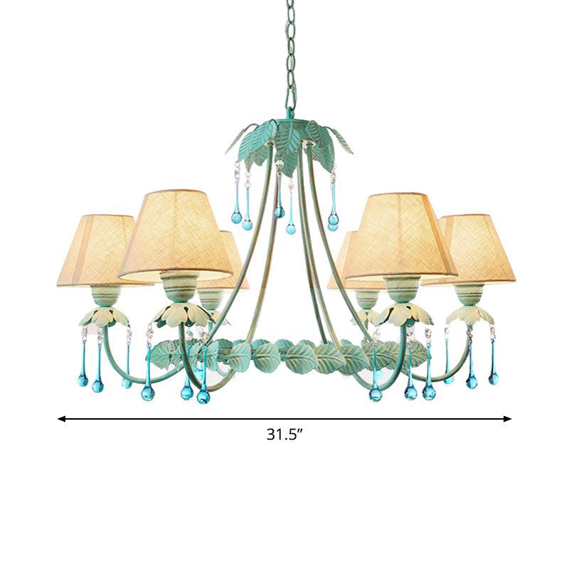 3/6-Light Chandelier Pastoral Bedroom Pendant Light Mint Green - Rebooters