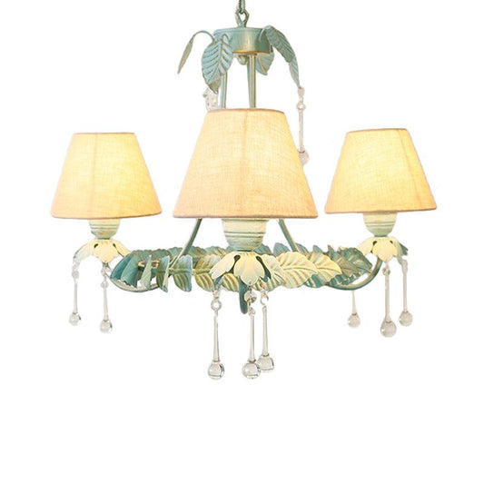 3/6-Light Chandelier Pastoral Bedroom Pendant Light Mint Green - Rebooters