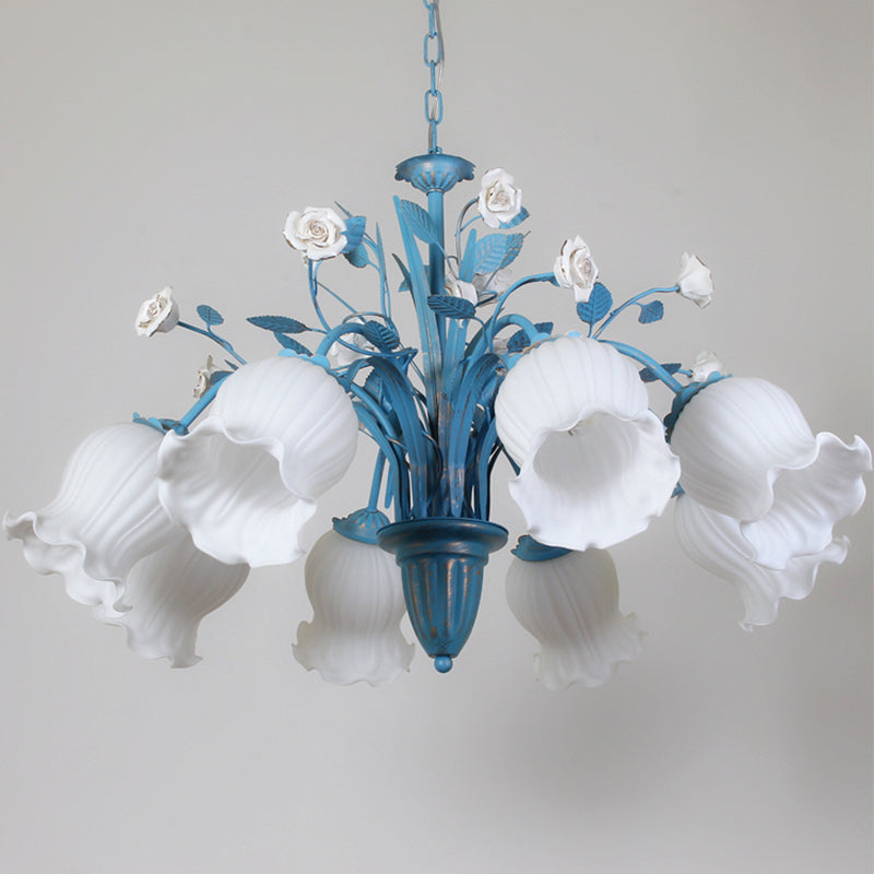 White Glass Orchid Magnolia Chandelier 5 6 8 Light Lamp - Rebooters