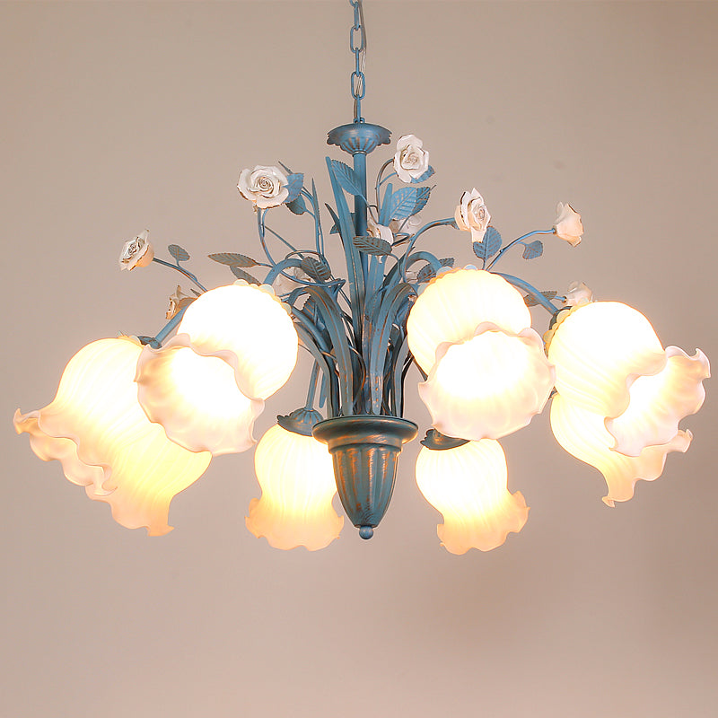 White Glass Orchid Magnolia Chandelier 5 6 8 Light Lamp - Rebooters