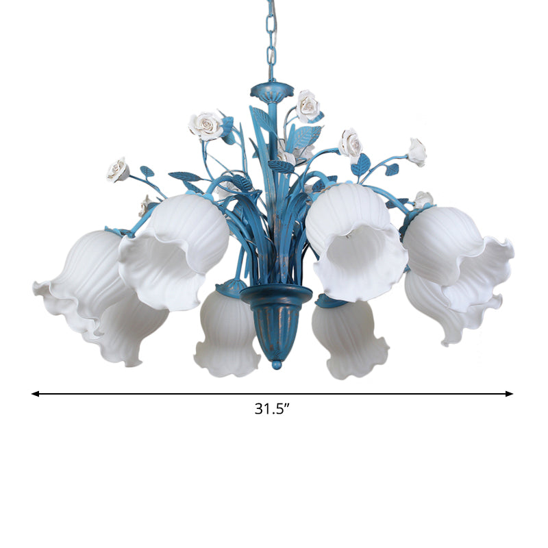 White Glass Orchid Magnolia Chandelier 5 6 8 Light Lamp - Rebooters