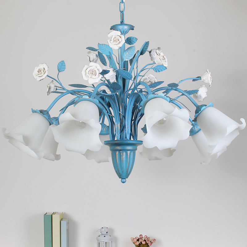 White Glass Orchid Magnolia Chandelier 5 6 8 Light Lamp - Rebooters