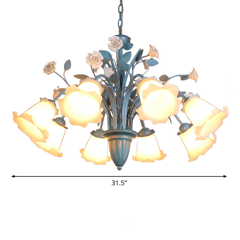 White Glass Orchid Magnolia Chandelier 5 6 8 Light Lamp - Rebooters