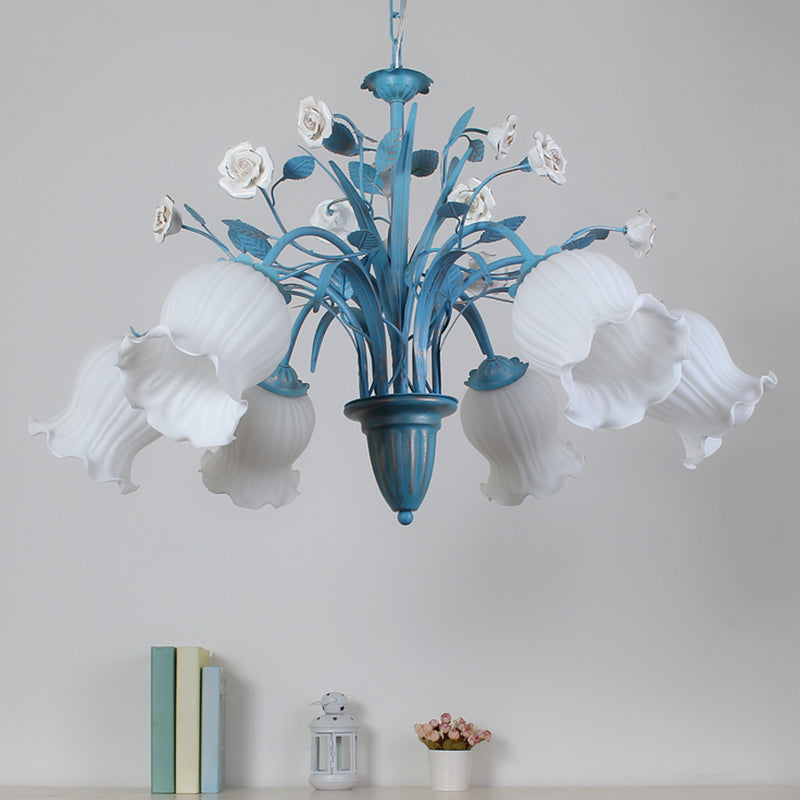 White Glass Orchid Magnolia Chandelier 5 6 8 Light Lamp - Rebooters
