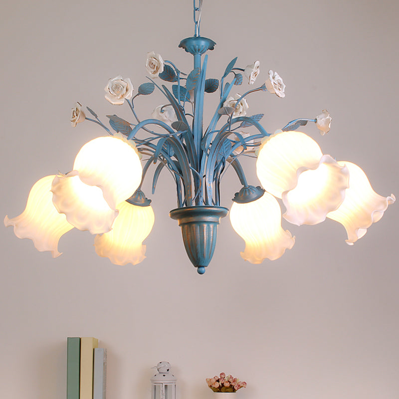 White Glass Orchid Magnolia Chandelier 5 6 8 Light Lamp - Rebooters