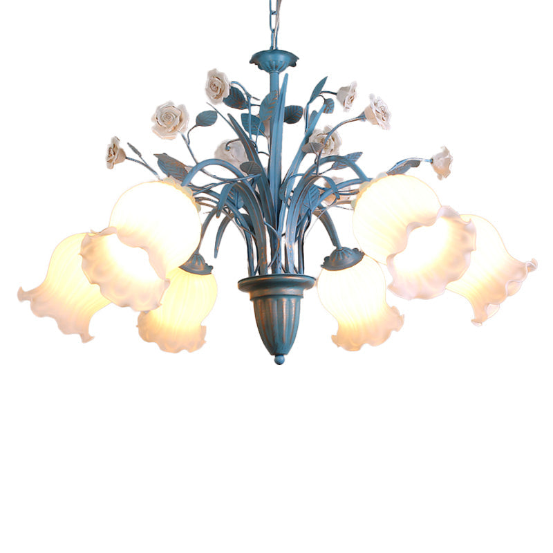 White Glass Orchid Magnolia Chandelier 5 6 8 Light Lamp - Rebooters