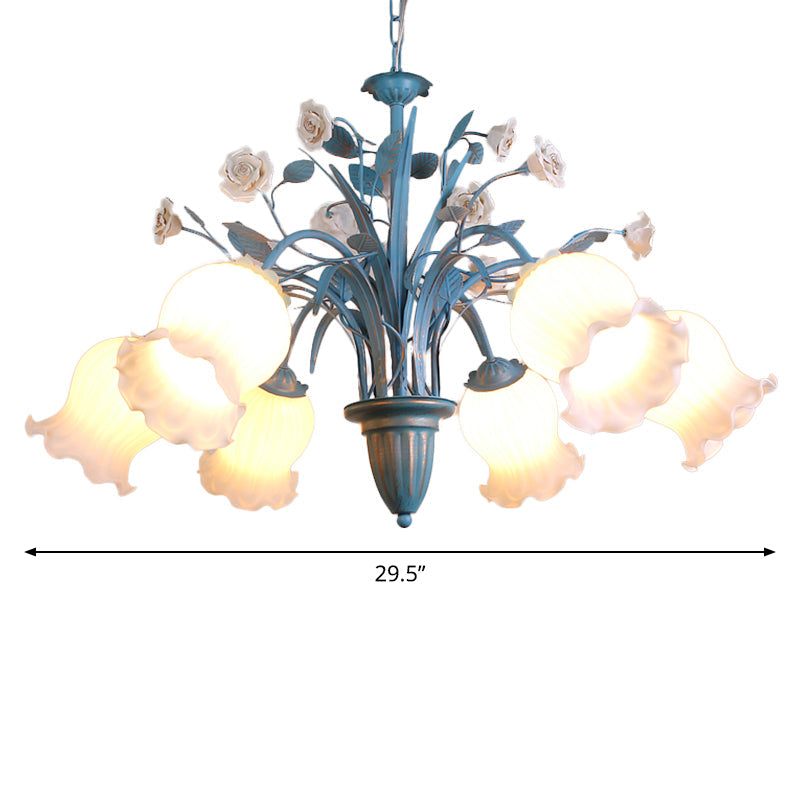 White Glass Orchid Magnolia Chandelier 5 6 8 Light Lamp - Rebooters