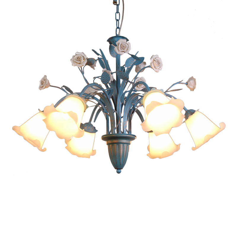 White Glass Orchid Magnolia Chandelier 5 6 8 Light Lamp - Rebooters
