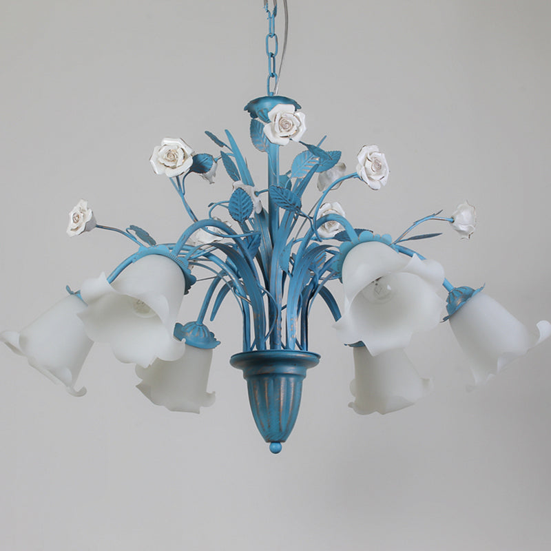 White Glass Orchid Magnolia Chandelier 5 6 8 Light Lamp - Rebooters