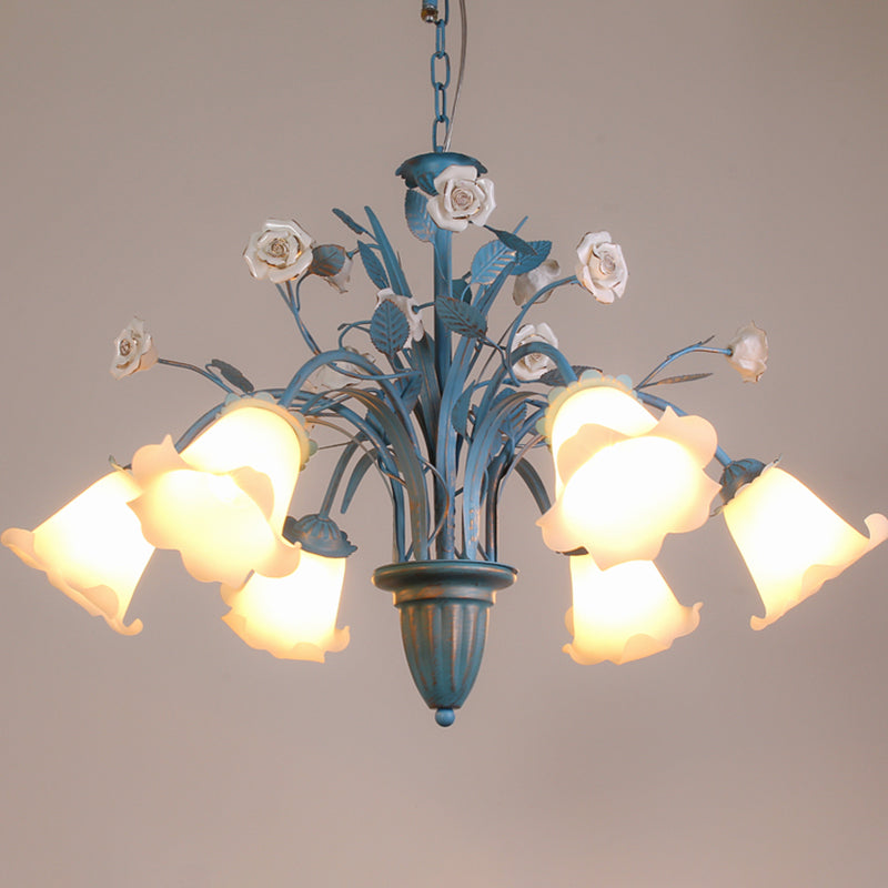 White Glass Orchid Magnolia Chandelier 5 6 8 Light Lamp - Rebooters