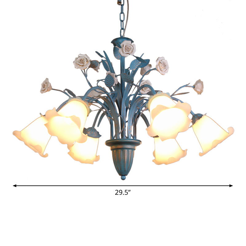 White Glass Orchid Magnolia Chandelier 5 6 8 Light Lamp - Rebooters