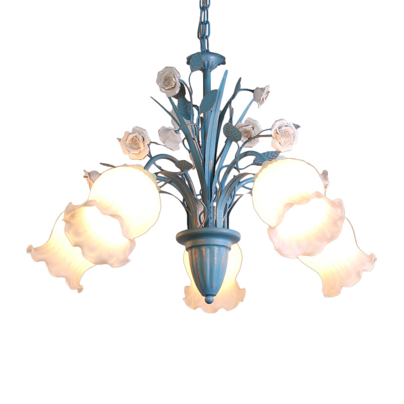 White Glass Orchid Magnolia Chandelier 5 6 8 Light Lamp - Rebooters